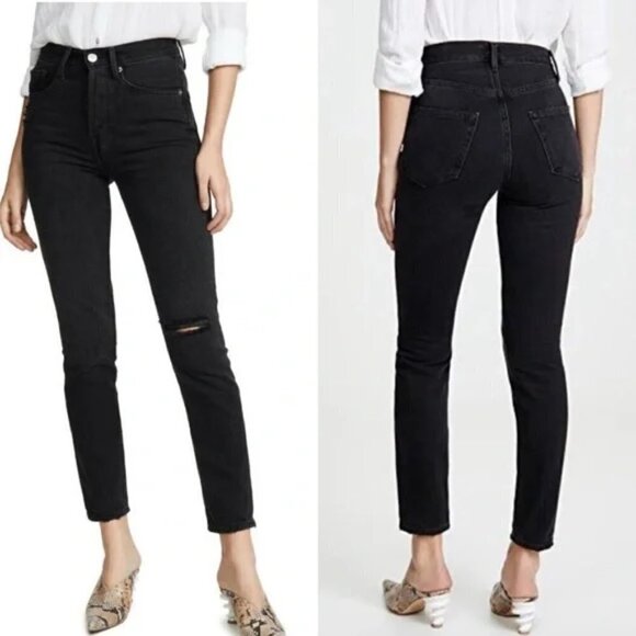 Frame Black Le High Skinny High Waist Ripped Knee Denim Jeans - Picture 1 of 13